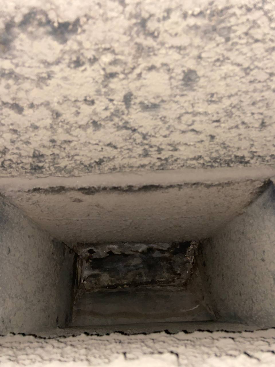 Ductboard return box before cleaning, Birmingham metro