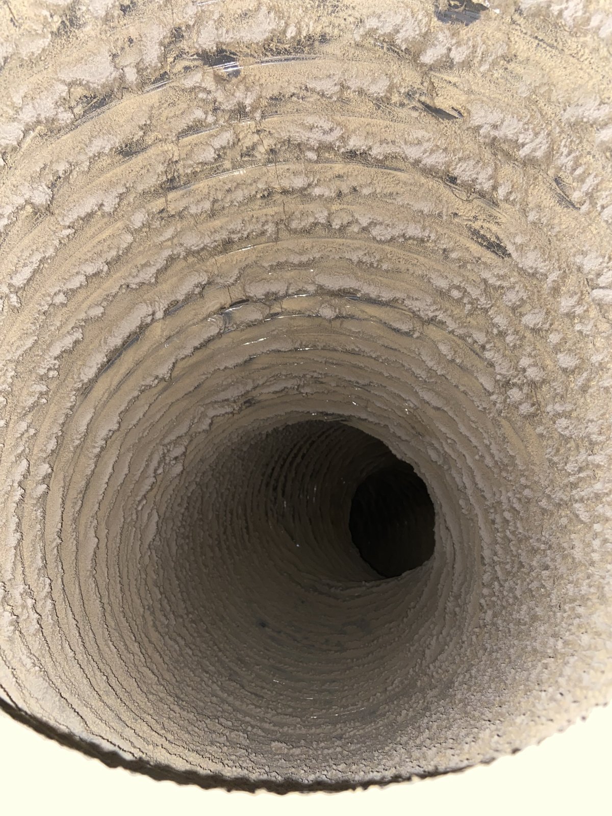 Return air duct caked with thick dust before cleaning, Birmingham, AL